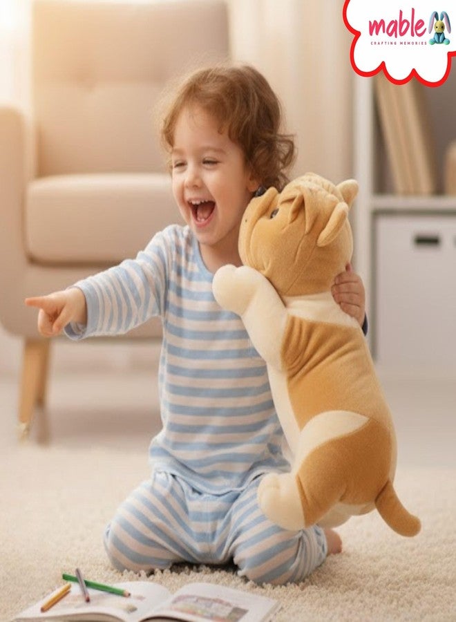 MABLE لعبة كلب بولدوغ ناعمة للأطفال من مابل | قطيفة فائقة النعومة | لعبة جرو محشوة لطيفة | دمية كلب كبيرة الحجم قابلة للعناق للأولاد والبنات | هدية رائعة لحيوان أليف صغير (60 سم، بني فاتح) - Image 5